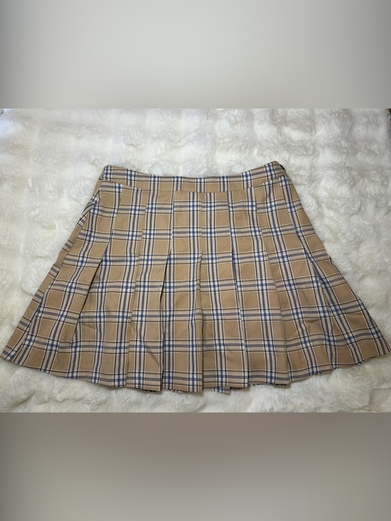 Dresses & Skirts - High-Waist Tan Plaid Pleated Skirt